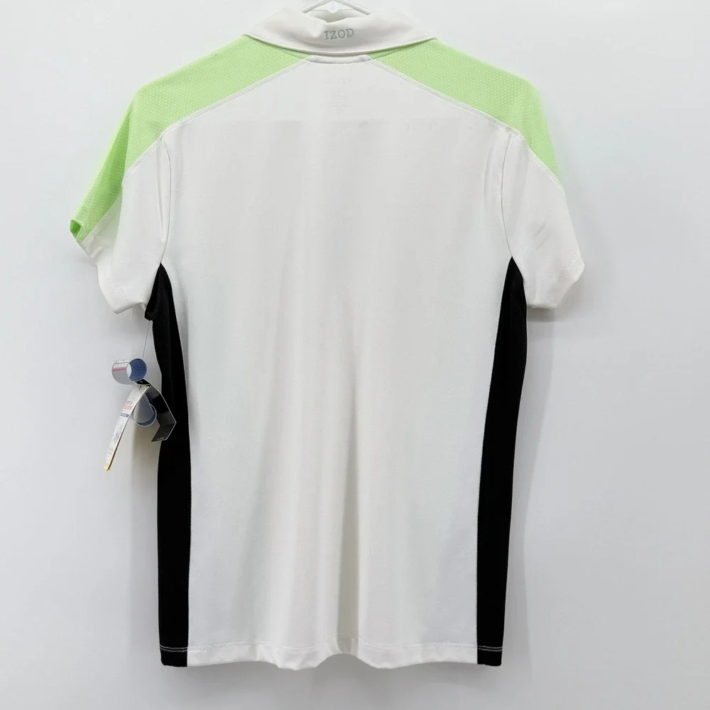 IZOD Lot of 2 Lime Green Black Colorblock 1/4 Zip Golf Polo Shirt  Medium NEW